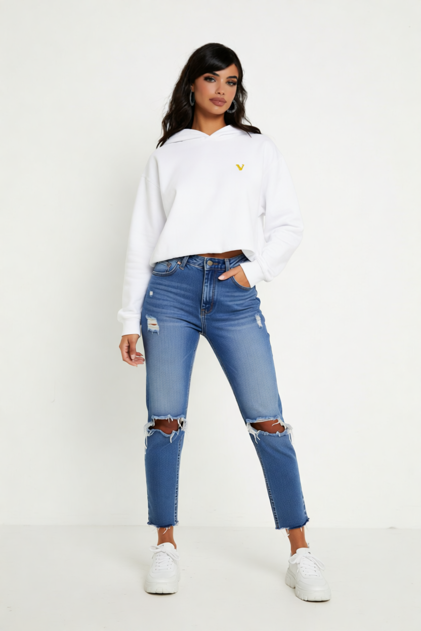 White/Green Heavyweight Hooded Sweater