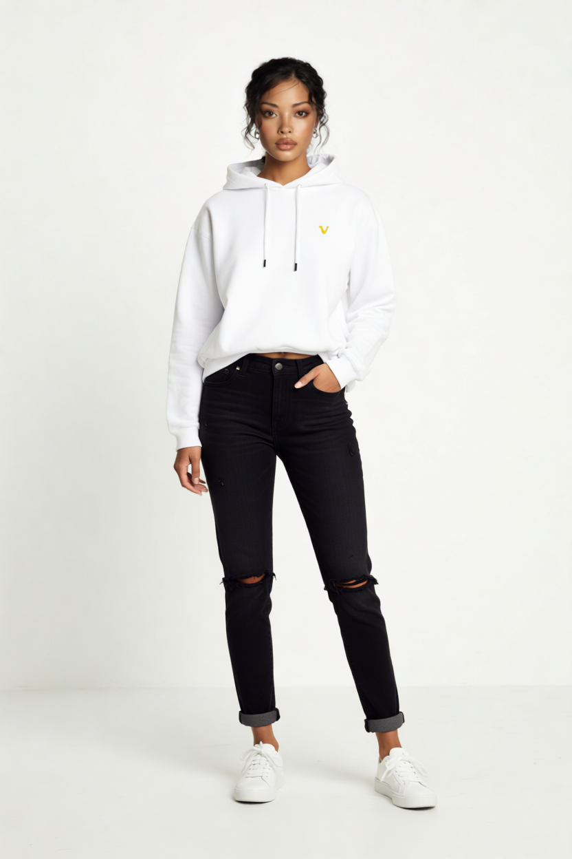 White/Green Heavyweight Hooded Sweater