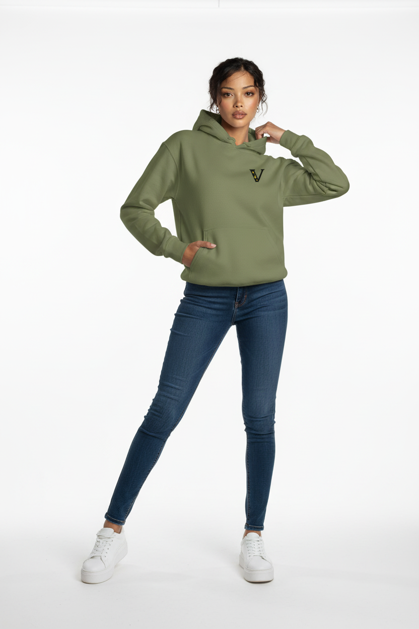 White/Green Heavyweight Hooded Sweater