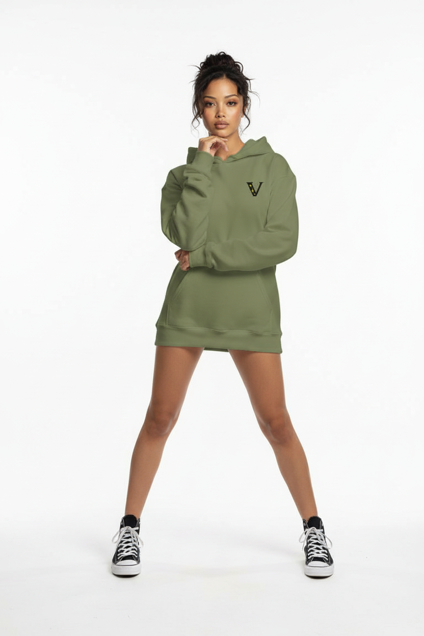 White/Green Heavyweight Hooded Sweater